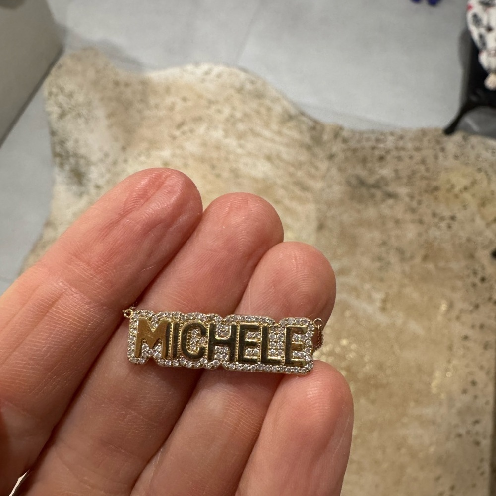 Bubble diamond and 14k gold name necklace “Michele”